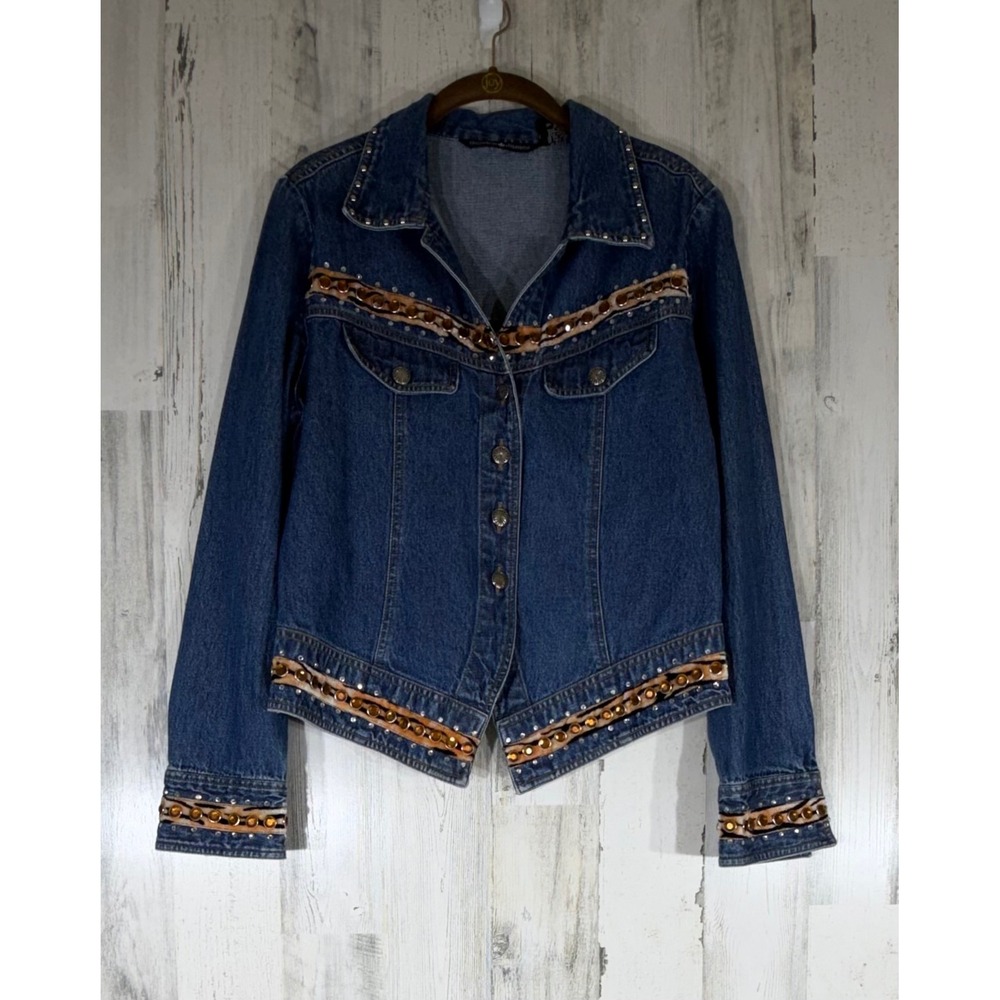 Gordon James Denim Jacket Medium Studded Animal Print‎ Western Embellished